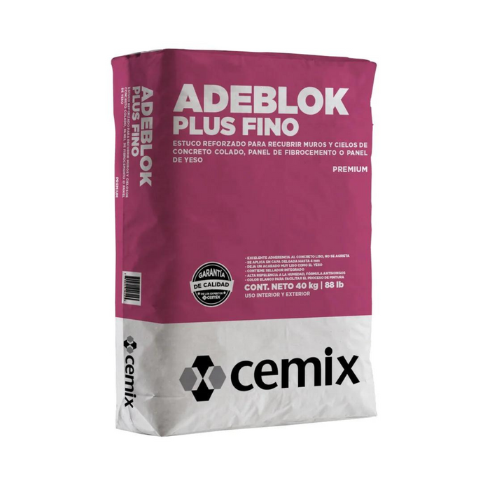 Estuco Plus Fino Adeblock Blanco 40 Kg Cemix