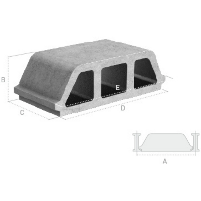 Vigueta Prefabricada Alma Abierta y Bovedilla - Dif. Medidas Vigueta Reforzada con 3 Varillas de 1/2"