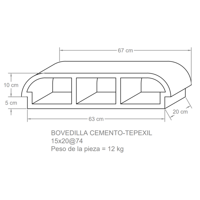 Vigueta Prefabricada Alma Abierta y Bovedilla - Dif. Medidas Vigueta Reforzada con 3 Varillas de 1/2"