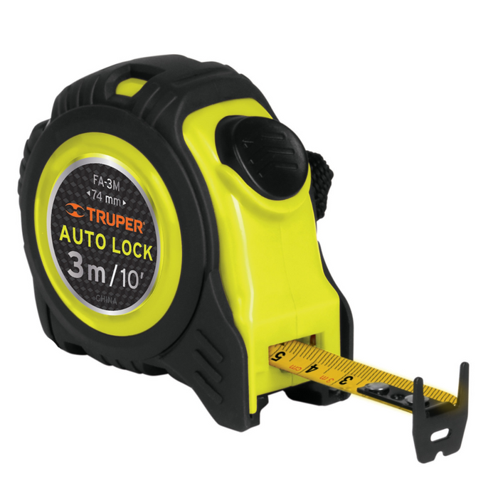 Flexómetro Auto-Lock Anti golpes de 3 Mts, cinta 16 mm