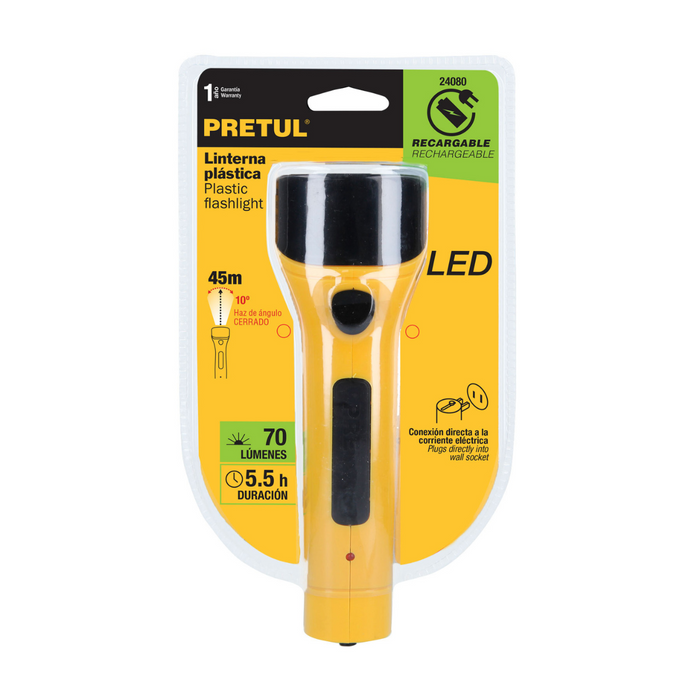 Linterna Led Recargable de 20 Lumens-Duracion 10 Hrs-Alcanze 50 Mts-Pretul