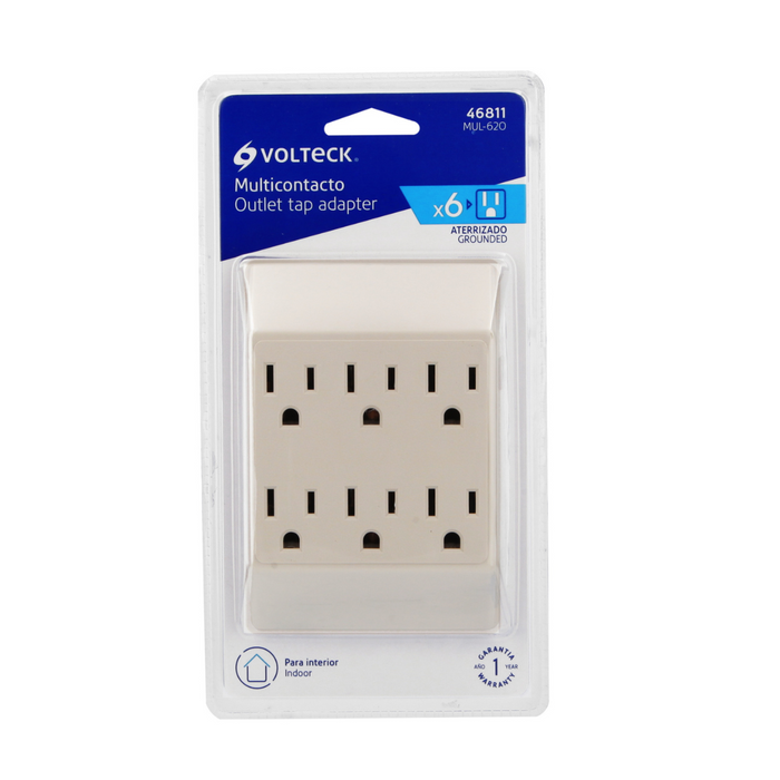 Multicontacto 6 entradas con doble Clavija Color Blanco Volteck