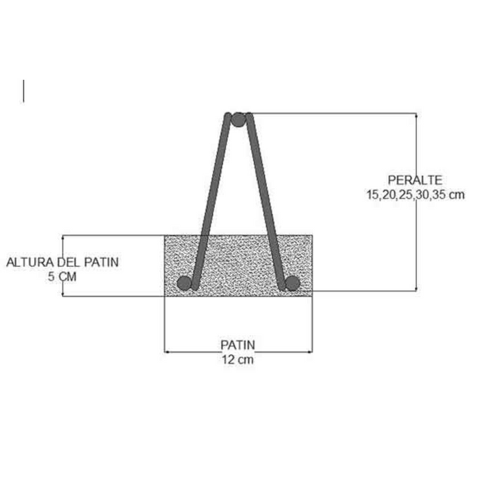 Vigueta Prefabricada Alma Abierta y Bovedilla - Dif. Medidas Vigueta Reforzada con 3 Varillas de 1/2"