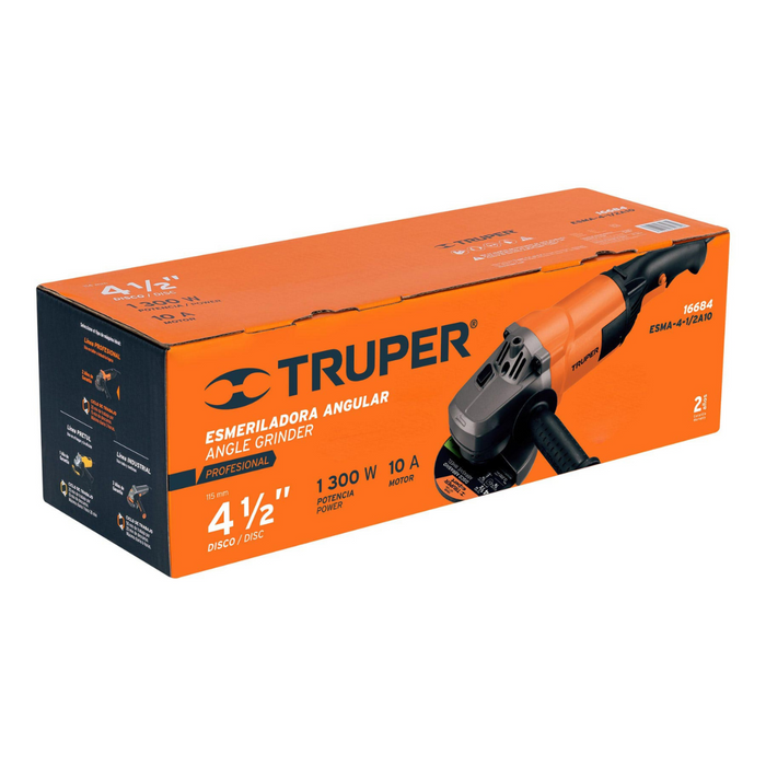 Esmeriladora Angular 4 1/2" Potencia 1,300 W Motor 10 A Truper
