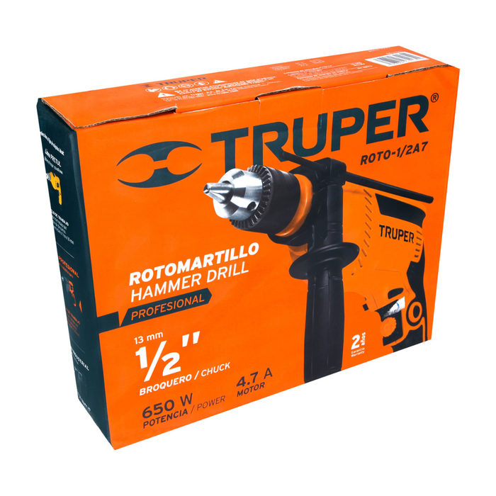 Roto Martillo Broquero 1/2" Potencia 650 W Motor 4.7 A Truper