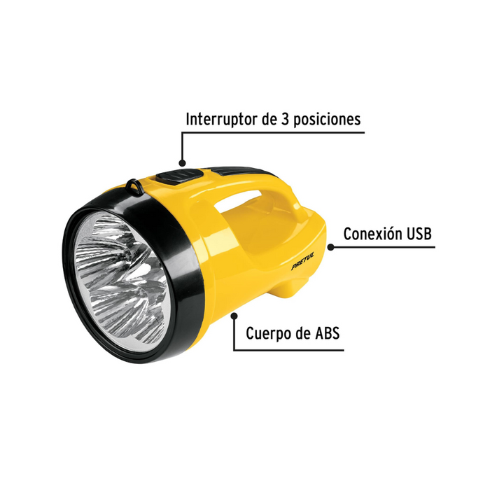 Linterna Led de 260 Lumenes / 9 Horas de Duración / Recargable Pretul