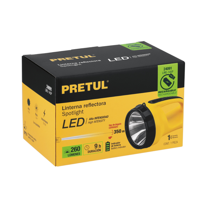 Linterna Led de 260 Lumenes / 9 Horas de Duración / Recargable Pretul