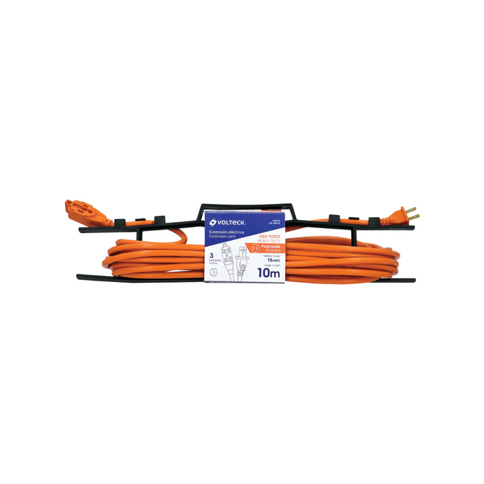 Extensión Eléctrica Uso Rudo 4, 6, 8, 10, 25 y 30 Mts Color Naranja con Cavija Recta Volteck