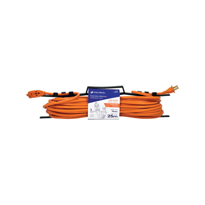 Extensión Eléctrica Uso Rudo 4, 6, 8, 10, 25 y 30 Mts Color Naranja con Cavija Recta Volteck