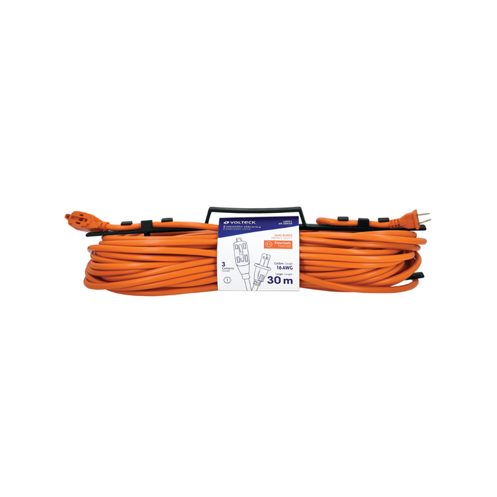 Extensión Eléctrica Uso Rudo 4, 6, 8, 10, 25 y 30 Mts Color Naranja con Cavija Recta Volteck