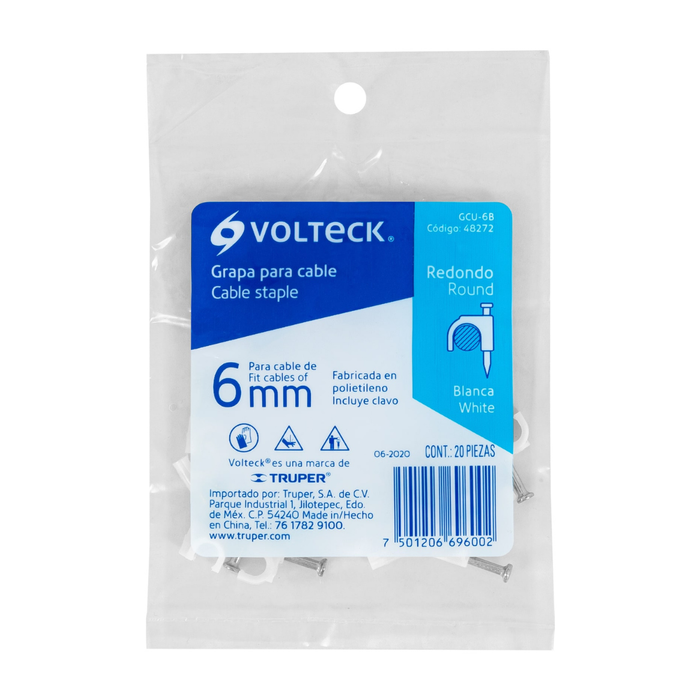 Grapa Curva para Cable Color Blanco Volteck