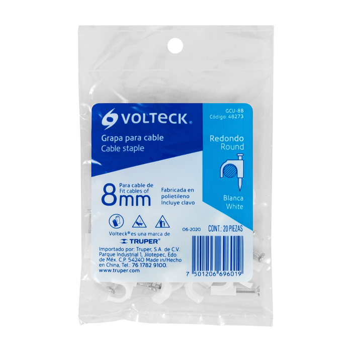 Grapa Curva para Cable Color Blanco Volteck