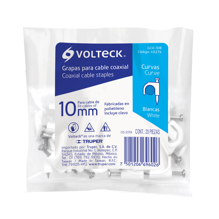Grapa Curva para Cable Color Blanco Volteck