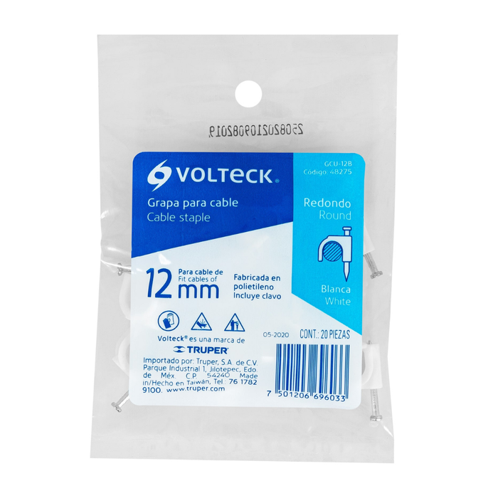 Grapa Curva para Cable Color Blanco Volteck