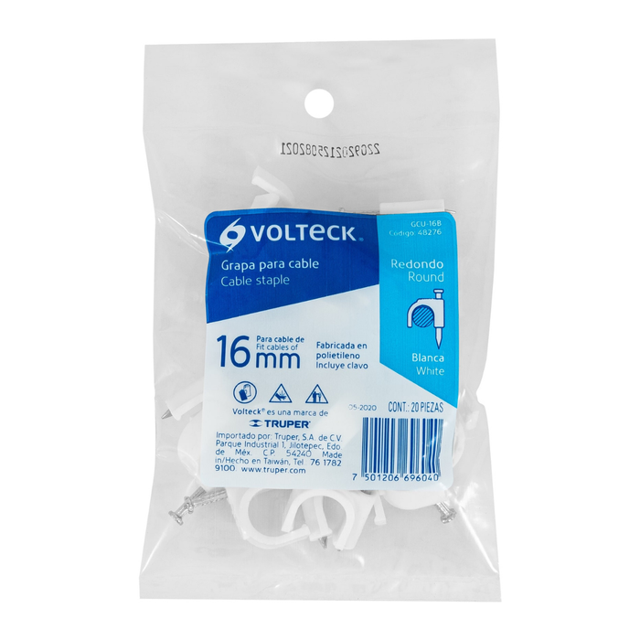 Grapa Curva para Cable Color Blanco Volteck