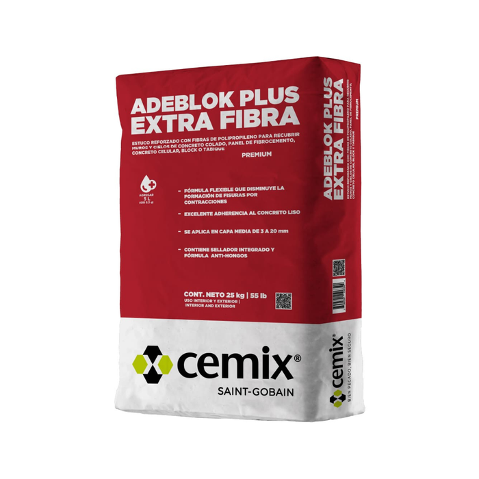 Estuco Adeblock Plus - Extra Fibra Blanco 25 Kg Cemix