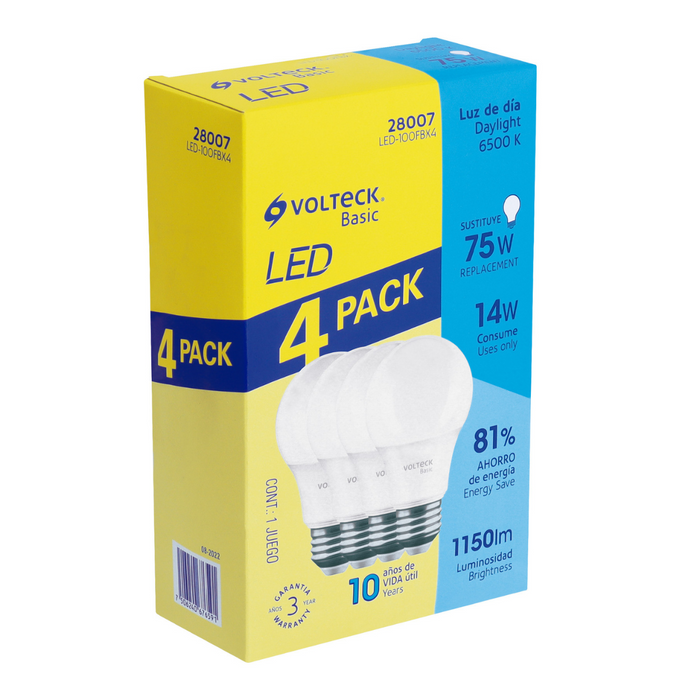 Pack de Focos Led Consumo 75W e Ilumina 14W-1,150 Lumens-Luz Fria Volteck