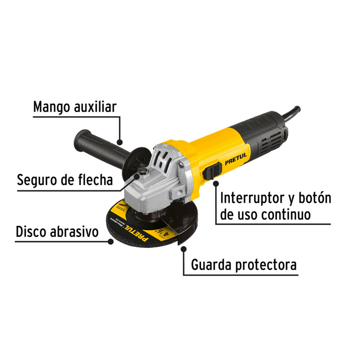 Esmeriladora Angular 4 1/2" Potencia 550 W Motor 4 A Pretul