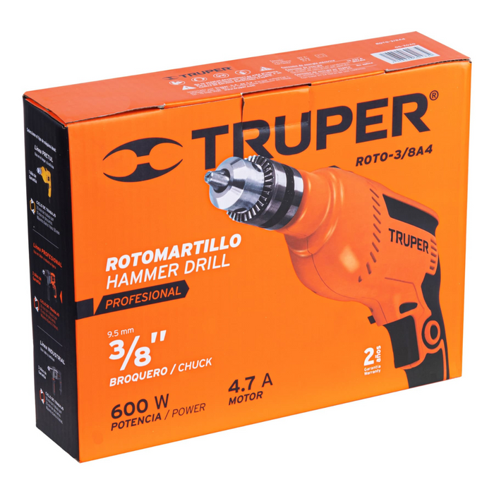 Roto Martillo Broquero 3/8" Potencia 600 W Motor 4.7 A Truper