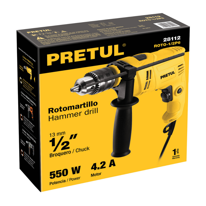 Roto Martillo Broquero 1/2" Potencia 550 W Motor 4.2 A Pretul