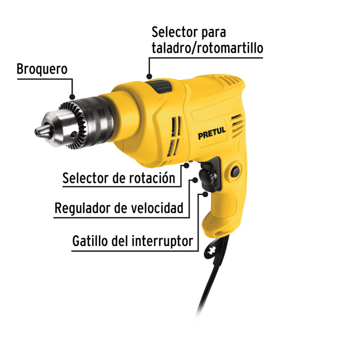 Roto Martillo Broquero 1/2" Potencia 550 W Motor 4.2 A Pretul